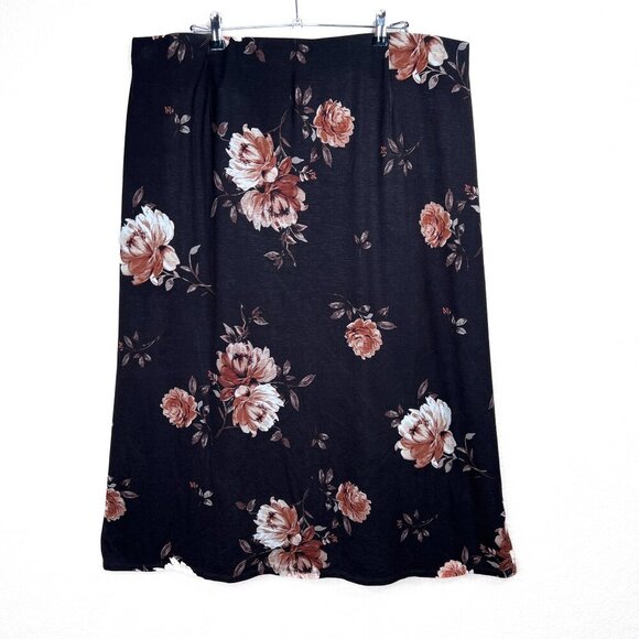 J. Jill Brown Floral Peonies Midi Stretch Skirt Size 3X - Picture 1 of 5